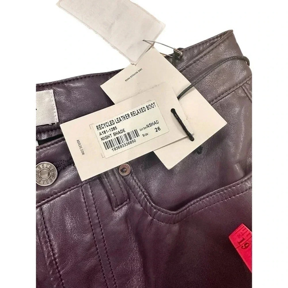 NEW- NWT AGOLDE Recycled Leather Relaxed Boot Pants Night Shade Size 26 - Picture 7 of 8